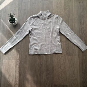 Calvin Klein Light Gray Sequin-Trimmed Sweater with Cut Neck Detail